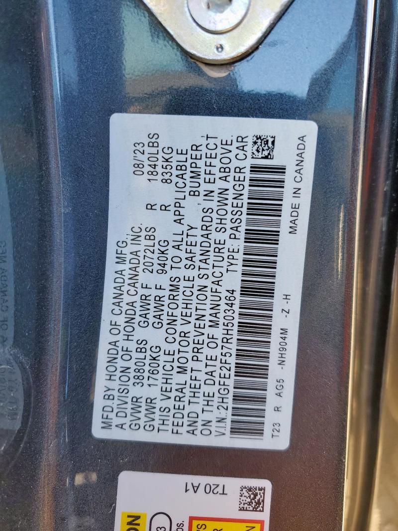 2HGFE2F57RH503464 - 2024 HONDA CIVIC SPORT 灰色 照片 12