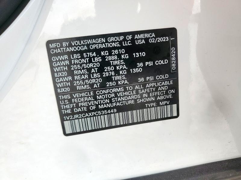 1V2JR2CAXPC535449 - 2023 VOLKSWAGEN ATLAS SE 白色 照片 14