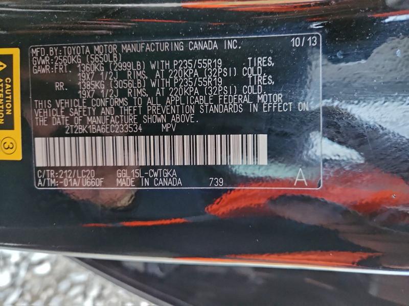 2T2BK1BA6EC233534 - 2014 LEXUS RX 350 BASE BLACK photo 13