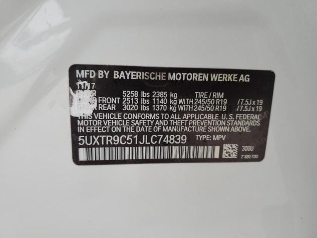 5UXTR9C51JLC74839 - 2018 BMW X3 XDRIVE30I WHITE photo 13