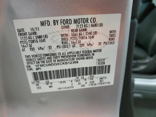 1FMCU9DGXCKB12368 - 2012 FORD ESCAPE XLT SILVER photo 13
