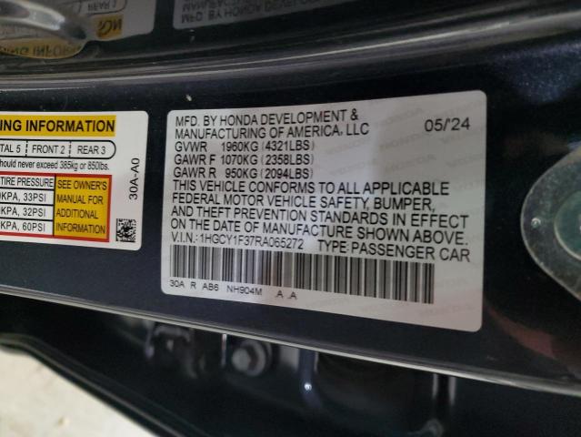 1HGCY1F37RA065272 - 2024 HONDA ACCORD EX GRAY photo 12