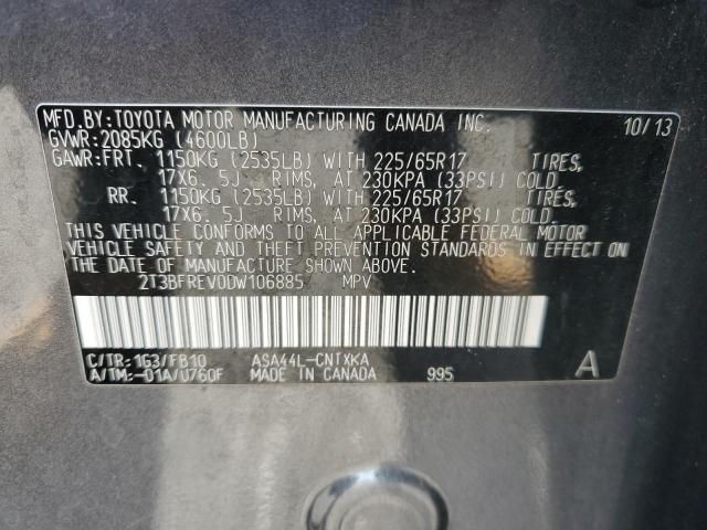 2T3BFREV0DW106885 - 2013 TOYOTA RAV4 LE GRAY photo 13