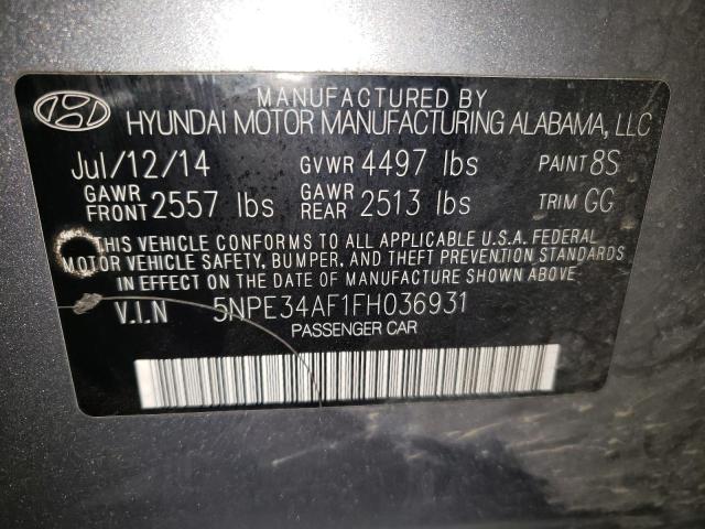 5NPE34AF1FH036931 - 2015 HYUNDAI SONATA SPORT GRAY photo 12