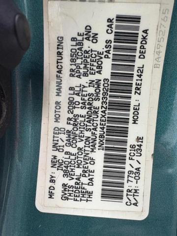 1NXBU4EEXAZ339203 - 2010 TOYOTA COROLLA BASE Կանաչ լուսանկար 10