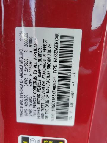 1HGCT1B8XFA004459 - 2015 HONDA ACCORD EXL 红色 照片 12