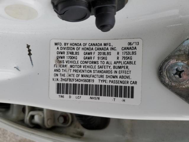 2HGFB2F54DH560819 - 2013 HONDA CIVIC LX WHITE photo 12