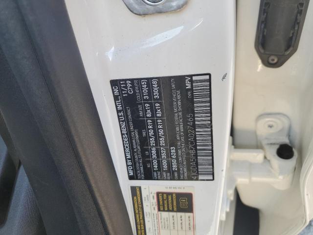 4JGDA5HB7CA027465 - 2012 MERCEDES-BENZ ML 350 4MATIC WHITE photo 13