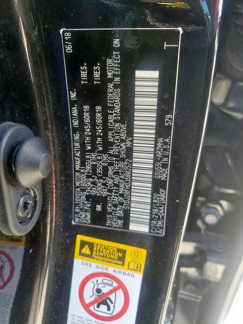 5TDJZRFH0JS882572 - 2018 TOYOTA HIGHLANDER SE Սև լուսանկար 13