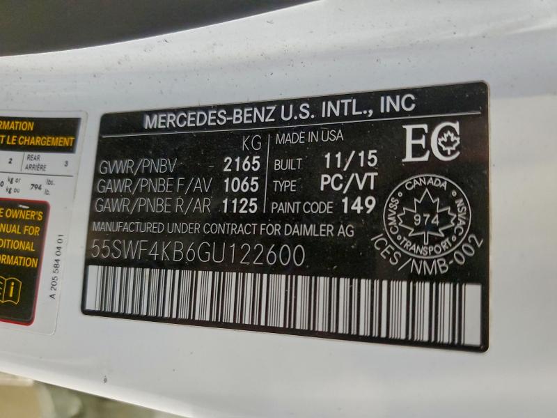 55SWF4KB6GU122600 - 2016 MERCEDES-BENZ C 300 4MATIC WHITE photo 13