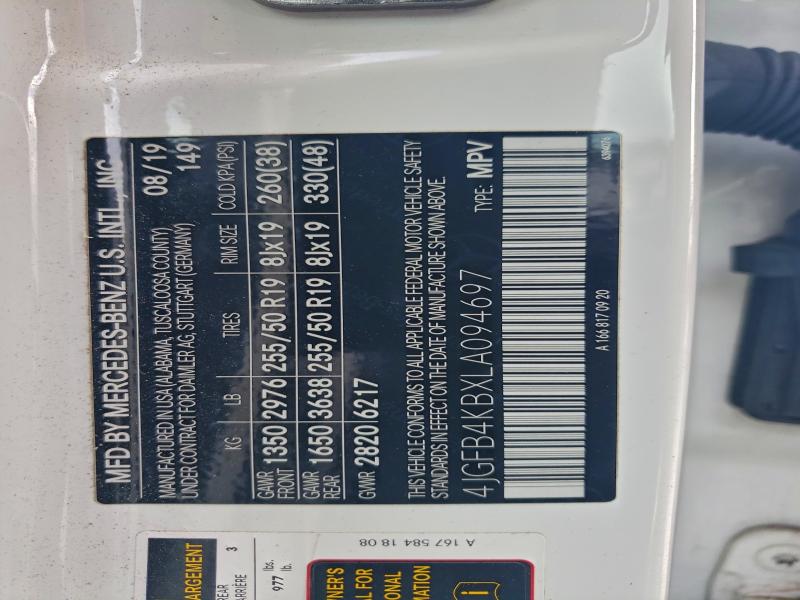4JGFB4KBXLA094697 - 2020 MERCEDES-BENZ GLE 350 4MATIC WHITE photo 13