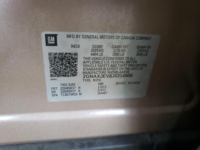 2GNAXJEV8J6314506 - 2018 CHEVROLET EQUINOX LT BROWN photo 13