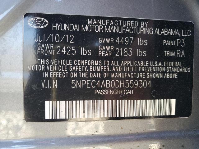 5NPEC4AB0DH559304 - 2013 HYUNDAI SONATA SE GRAY photo 12
