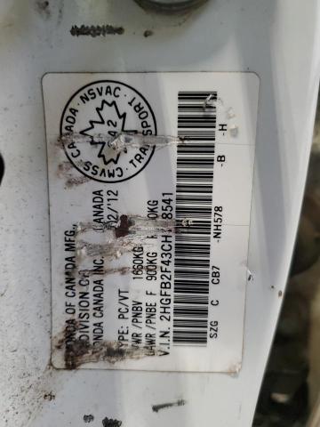 2HGFB2F43CH118541 - 2012 HONDA CIVIC LX WHITE photo 13