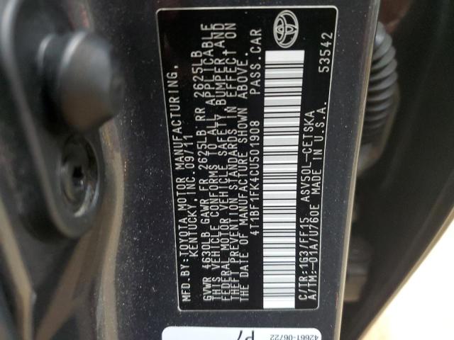 4T1BF1FK4CU501908 - 2012 TOYOTA CAMRY BASE Сұр фото 12