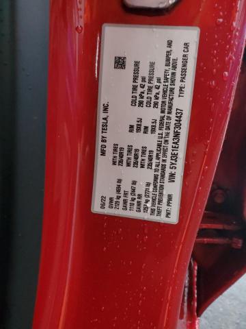 5YJ3E1EA3NF304437 - 2022 TESLA MODEL 3 红色 照片 12