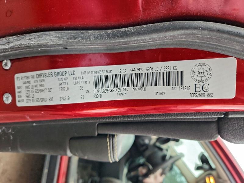 1C4PJLAB9FW631459 - 2015 JEEP CHEROKEE SPORT 红色 照片 13