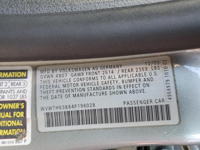 WVWTH63B84P196028 - 2004 VOLKSWAGEN PASSAT GLX 4MOTION 银色 照片 13