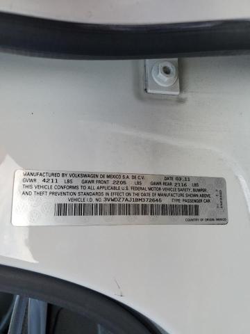 3VWDZ7AJ1BM372645 - 2011 VOLKSWAGEN JETTA SE WHITE photo 12