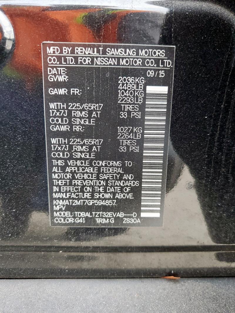 KNMAT2MT7GP594857 - 2016 NISSAN ROGUE S BLACK photo 14