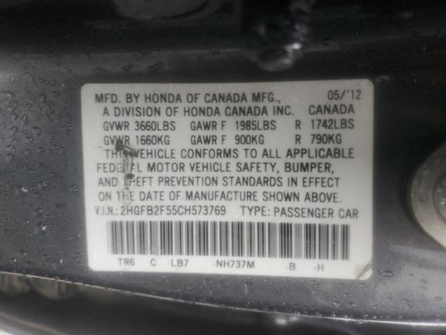 2HGFB2F55CH573769 - 2012 HONDA CIVIC LX 灰色 照片 12