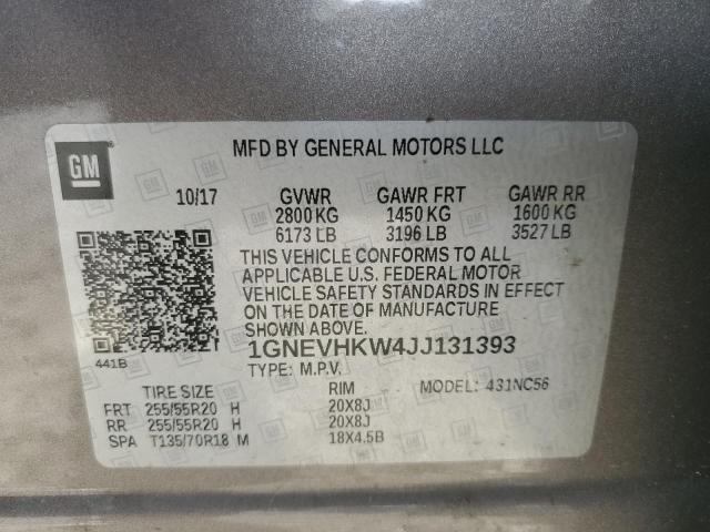 1GNEVHKW4JJ131393 - 2018 CHEVROLET TRAVERSE LT GRAY photo 13