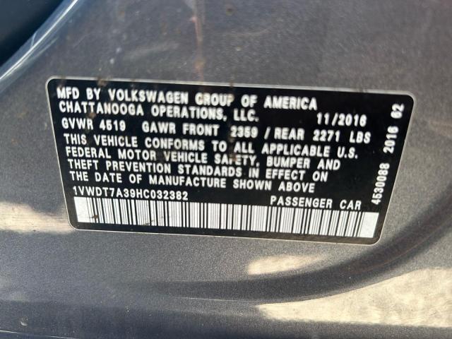 1VWDT7A39HC032382 - 2017 VOLKSWAGEN PASSAT R-LINE ნაცრისფერი ფოტო 10