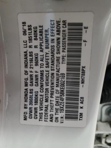 19XZE4F58KE002169 - 2019 HONDA INSIGHT EX თეთრი ფოტო 12
