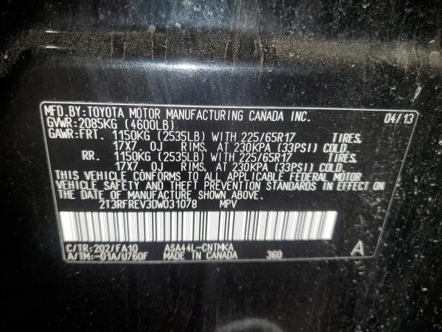 2T3RFREV3DW031078 - 2013 TOYOTA RAV4 XLE BLACK photo 13