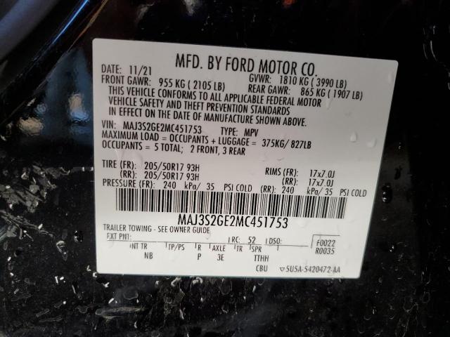 MAJ3S2GE2MC451753 - 2021 FORD ECOSPORT SE Սև լուսանկար 14