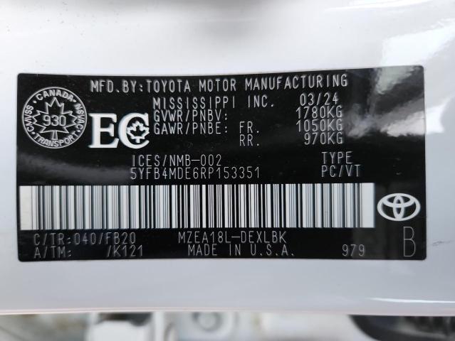 5YFB4MDE6RP153351 - 2024 TOYOTA COROLLA LE 白色 照片 12