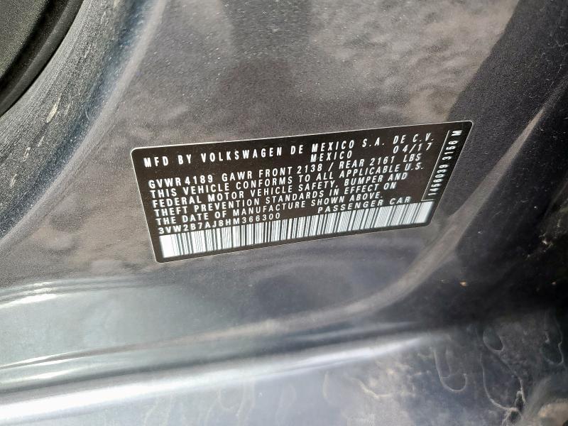 3VW2B7AJ8HM366300 - 2017 VOLKSWAGEN JETTA S Grau Foto 12