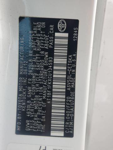 4T1BF1FKXCU134593 - 2012 TOYOTA CAMRY BASE WHITE photo 12