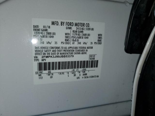 2FMPK3J99JBB53379 - 2018 FORD EDGE SEL Weiß Foto 13