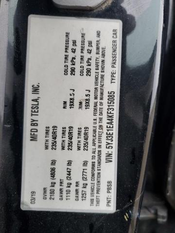 5YJ3E1EA4KF315085 - 2019 TESLA MODEL 3 黑色 照片 12
