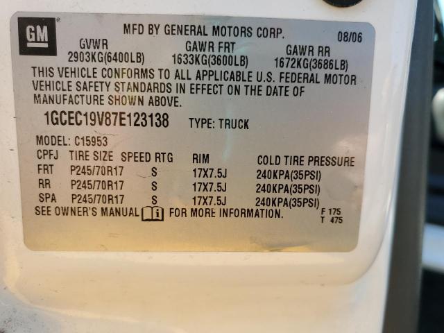 1GCEC19V87E123138 - 2007 CHEVROLET SILVERADO C1500 CLASSIC WHITE photo 12