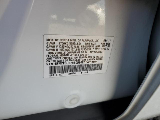 5FNYF3H57BB058422 - 2011 HONDA PILOT EXL WHITE photo 13