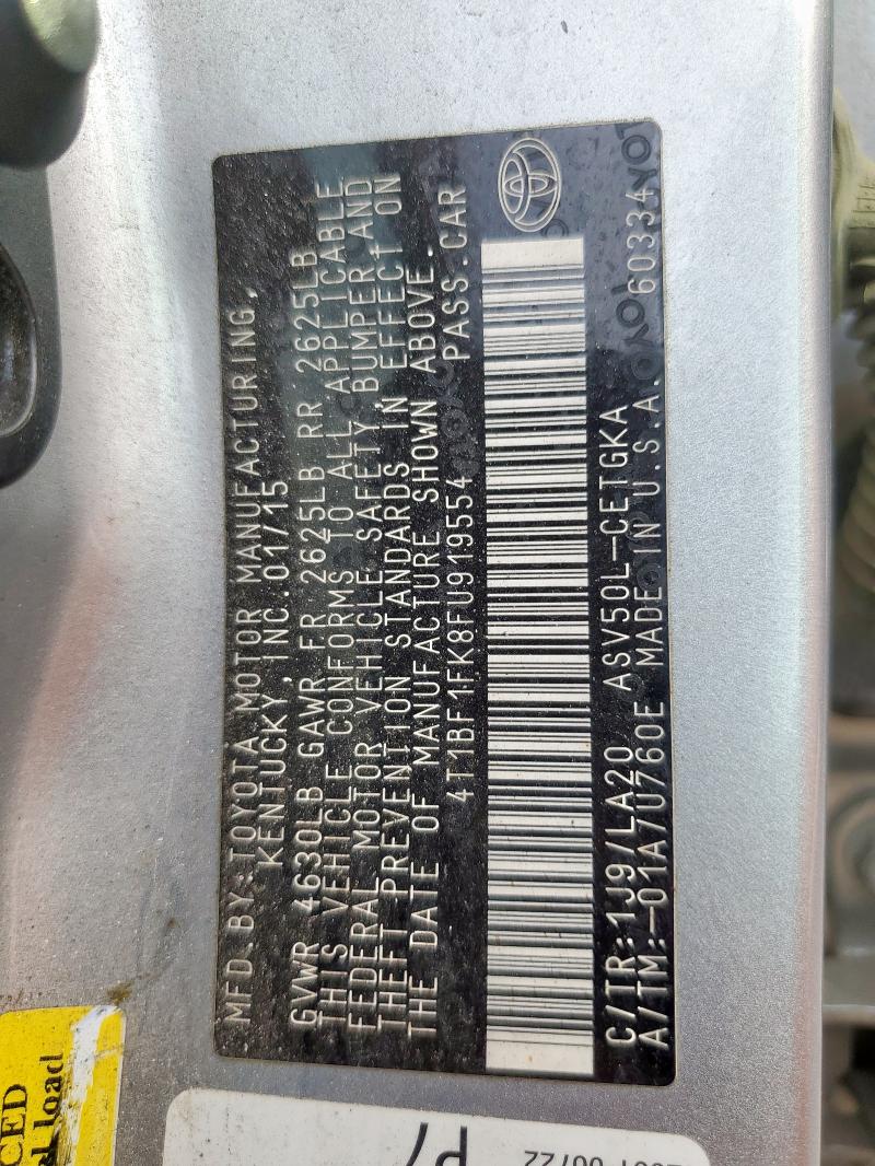 4T1BF1FK8FU919554 - 2015 TOYOTA CAMRY LE SILVER photo 12