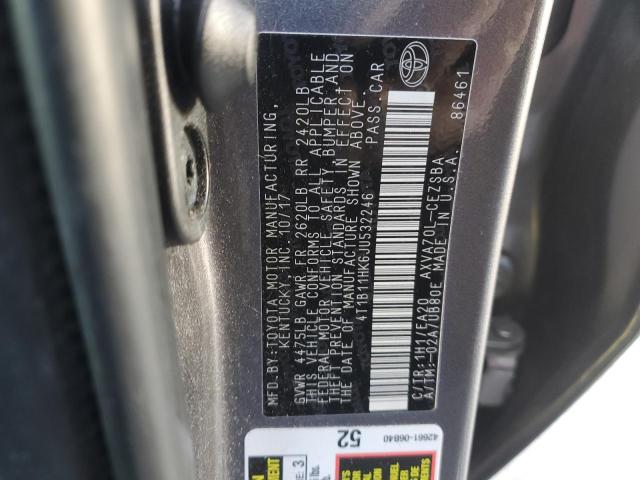 4T1B11HK6JU532246 - 2018 TOYOTA CAMRY L GRAY photo 12