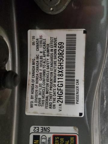 2HGFG118X6H508269 - 2006 HONDA CIVIC EX GRAY photo 12