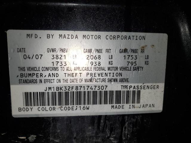 JM1BK32F871747307 - 2007 MAZDA 3 I BLACK photo 12