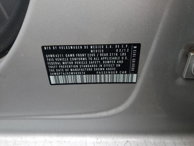 3VWDP7AJ5CM383574 - 2012 VOLKSWAGEN JETTA SE SILVER photo 12
