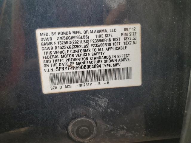 5FNYF4H59DB004094 - 2013 HONDA PILOT EXL BLACK photo 13