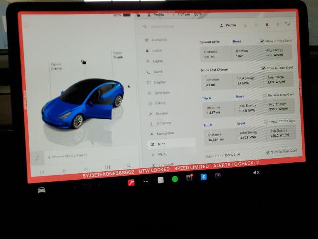 5YJ3E1EA0NF368662 - 2022 TESLA MODEL 3 BLUE photo 9