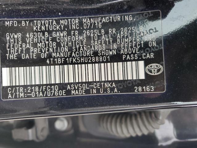 4T1BF1FK5HU288801 - 2017 TOYOTA CAMRY LE BLACK photo 12