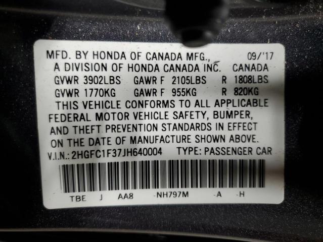 2HGFC1F37JH640004 - 2018 HONDA CIVIC EX GRAY photo 13