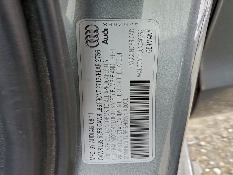 WAUGGAFC8CN040252 - 2012 AUDI A6 PREMIUM PLUS ვერცხლისფერი ფოტო 12