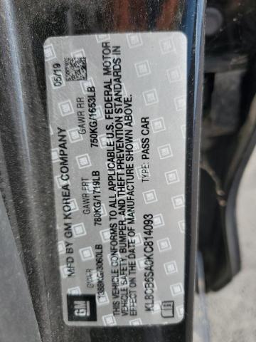 KL8CB6SA0KC814093 - 2019 CHEVROLET SPARK LS შავი ფოტო 12