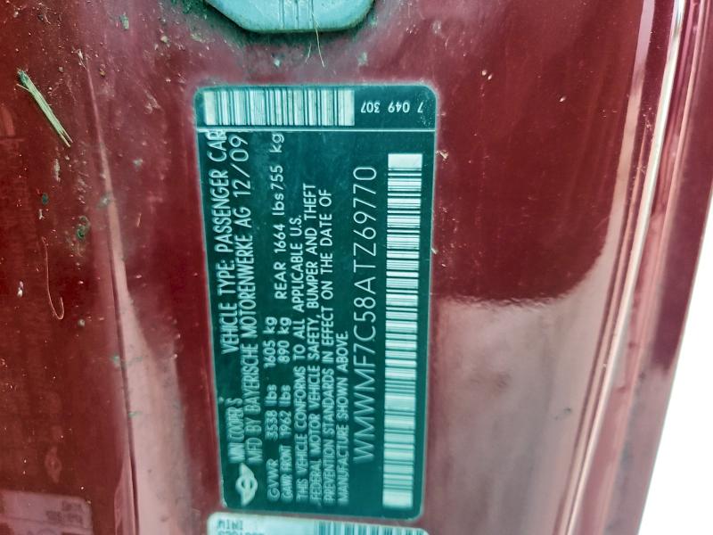 WMWMF7C58ATZ69770 - 2010 MINI COOPER S RED photo 13