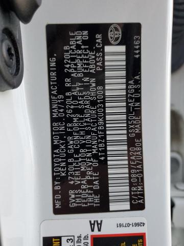 4T1BZ1FB9KU031008 - 2019 TOYOTA AVALON XLE Blanc photo 12